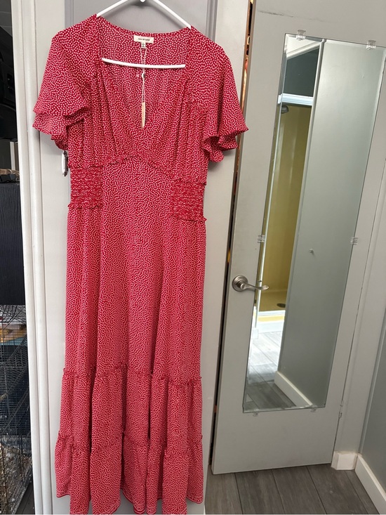 Max Studio Dresses & Skirts - Red Polka Max studio Dot Maxi Dress - Flowy Short Sleeve Women’s Dress